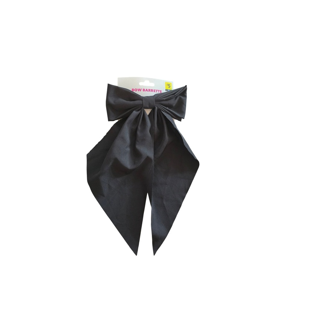 Black Bow Barrette Hair Clip Long Ribbon Tail Oversized Accessory Kids Girls
